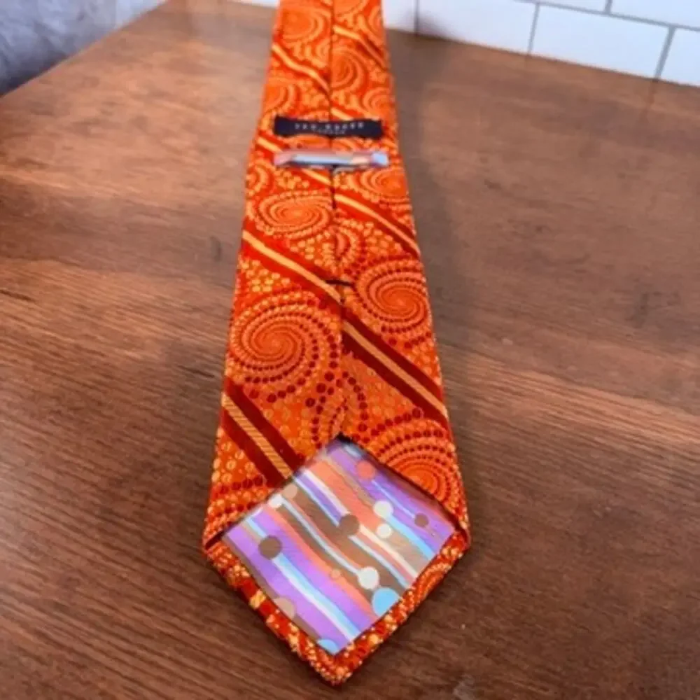 Ted Baker London Orange Psychedelic Geometric Spiral Silk Necktie